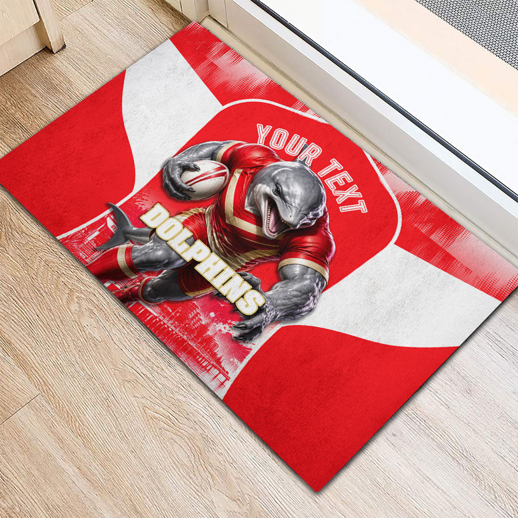 Personalised Dolphins Mascot Rugby Rubber Doormat Redcliffe Peninsula Athletic Graphic Print