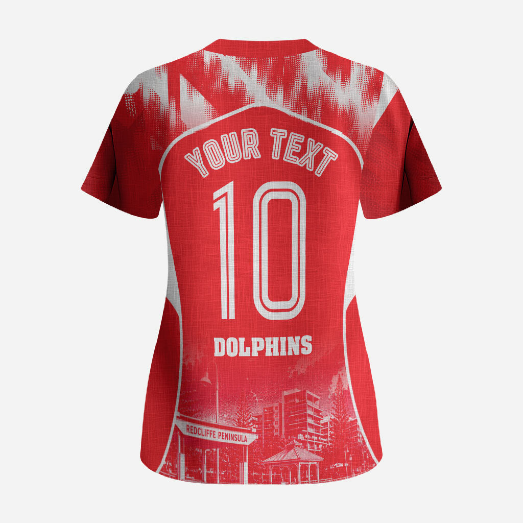 Personalised Dolphins Mascot Rugby Scrub Top Redcliffe Peninsula Athletic Graphic Print