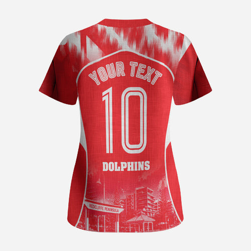 Personalised Dolphins Mascot Rugby Scrub Top Redcliffe Peninsula Athletic Graphic Print