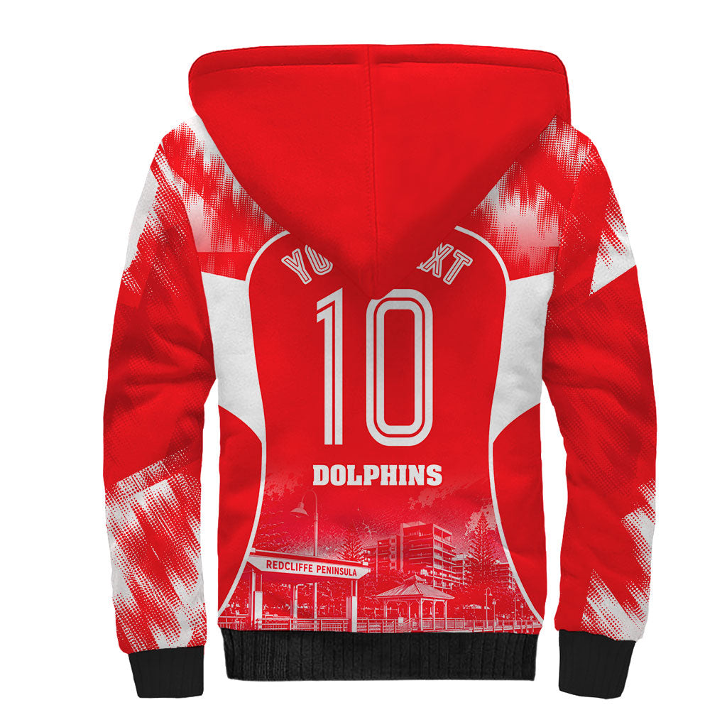 Personalised Dolphins Mascot Rugby Sherpa Hoodie Redcliffe Peninsula Athletic Graphic Print