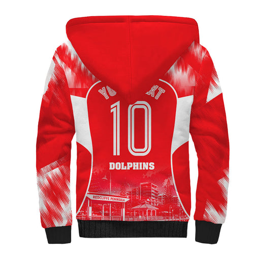 Personalised Dolphins Mascot Rugby Sherpa Hoodie Redcliffe Peninsula Athletic Graphic Print