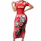 Personalised Dolphins Mascot Rugby Short Sleeve Bodycon Dress Redcliffe Peninsula Athletic Graphic Print