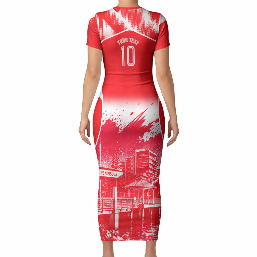 Personalised Dolphins Mascot Rugby Short Sleeve Bodycon Dress Redcliffe Peninsula Athletic Graphic Print