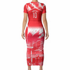 Personalised Dolphins Mascot Rugby Short Sleeve Bodycon Dress Redcliffe Peninsula Athletic Graphic Print