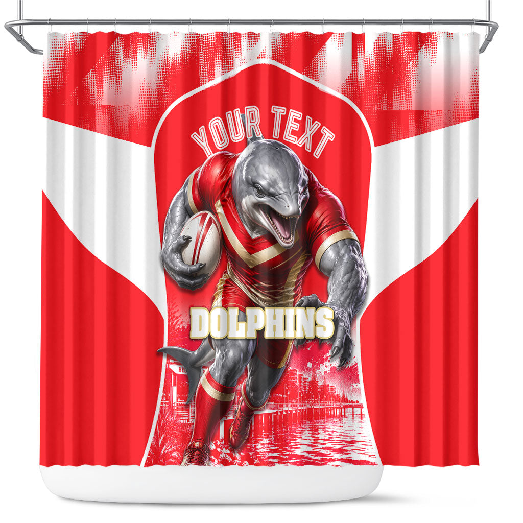 Personalised Dolphins Mascot Rugby Shower Curtain Redcliffe Peninsula Athletic Graphic Print