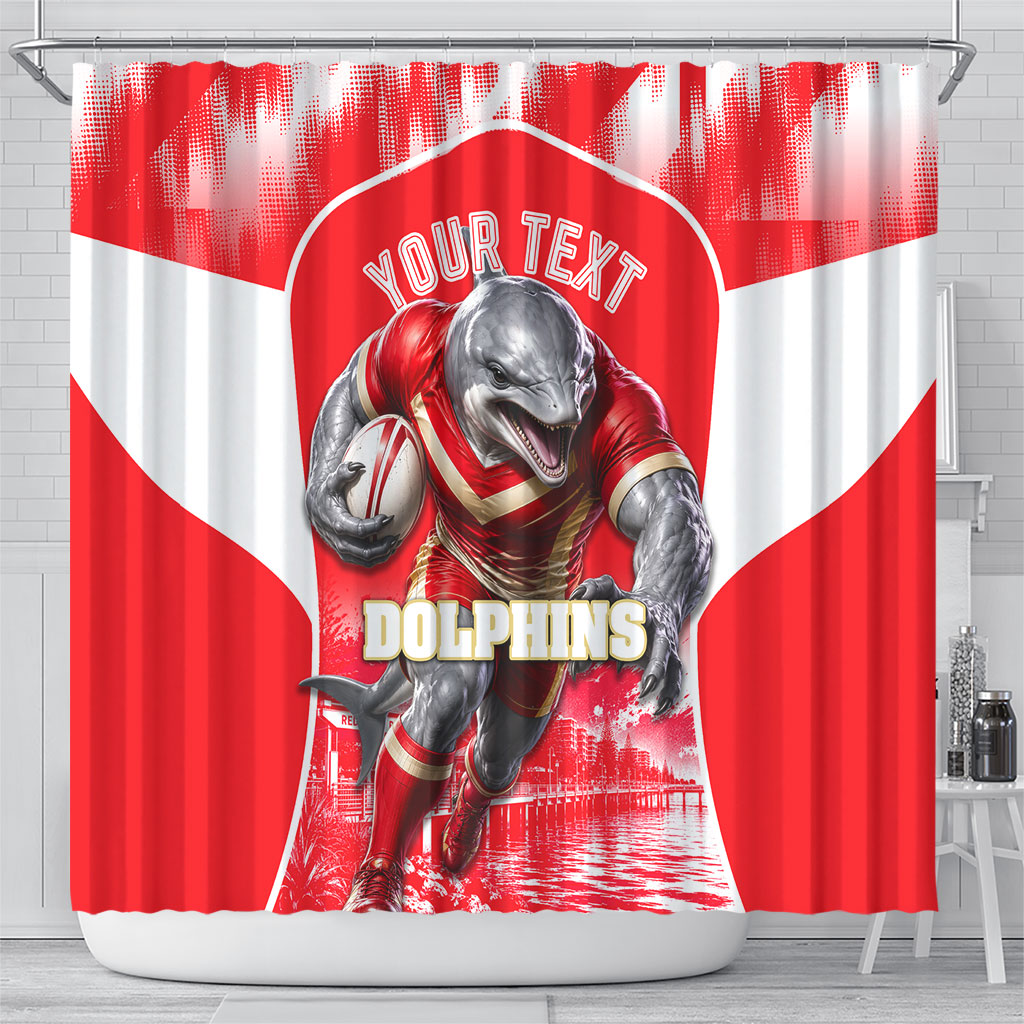 Personalised Dolphins Mascot Rugby Shower Curtain Redcliffe Peninsula Athletic Graphic Print