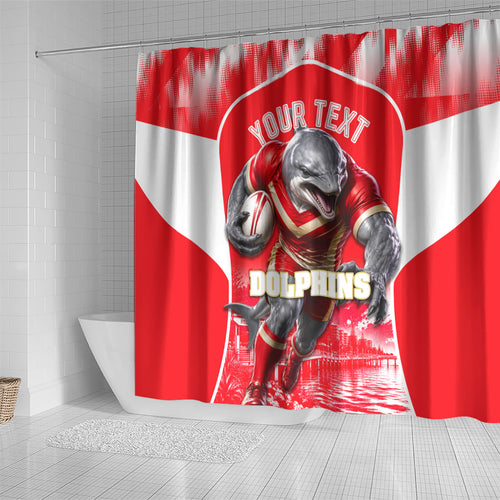 Personalised Dolphins Mascot Rugby Shower Curtain Redcliffe Peninsula Athletic Graphic Print