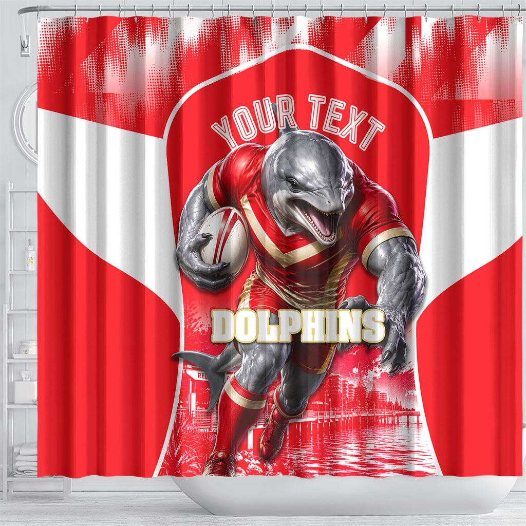 Personalised Dolphins Mascot Rugby Shower Curtain Redcliffe Peninsula Athletic Graphic Print