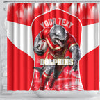 Personalised Dolphins Mascot Rugby Shower Curtain Redcliffe Peninsula Athletic Graphic Print
