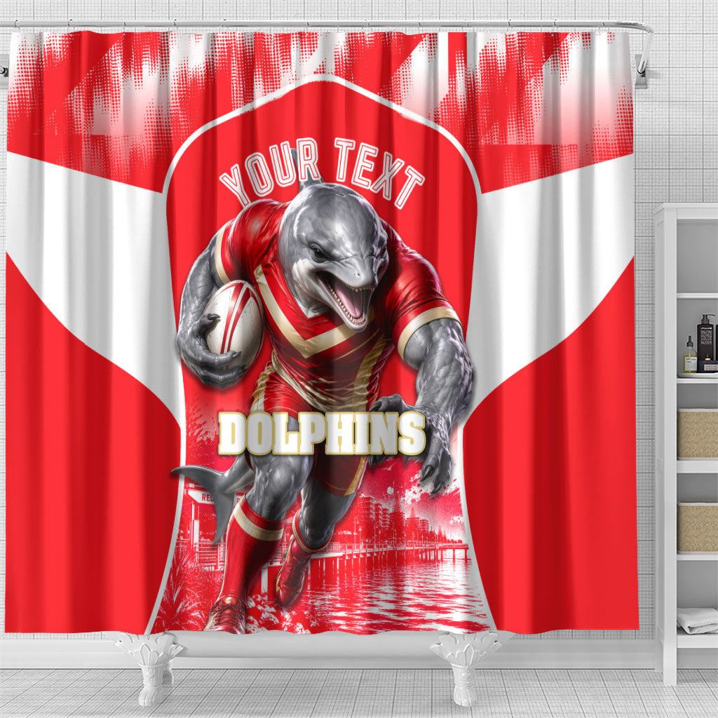 Personalised Dolphins Mascot Rugby Shower Curtain Redcliffe Peninsula Athletic Graphic Print