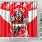 Personalised Dolphins Mascot Rugby Shower Curtain Redcliffe Peninsula Athletic Graphic Print