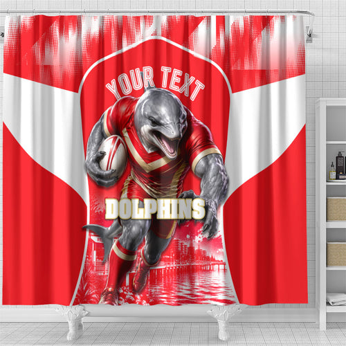 Personalised Dolphins Mascot Rugby Shower Curtain Redcliffe Peninsula Athletic Graphic Print