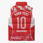 Personalised Dolphins Mascot Rugby Sleeveless Puffer Jacket Redcliffe Peninsula Athletic Graphic Print