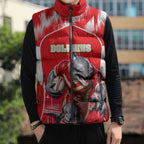Personalised Dolphins Mascot Rugby Sleeveless Puffer Jacket Redcliffe Peninsula Athletic Graphic Print