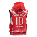 Personalised Dolphins Mascot Rugby Sleeveless Zip Hoodie Redcliffe Peninsula Athletic Graphic Print