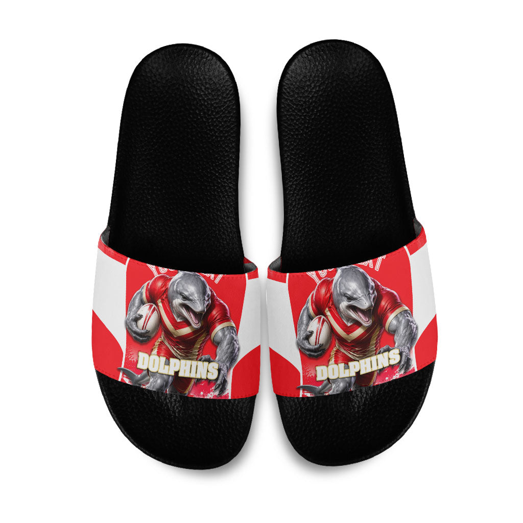 Personalised Dolphins Mascot Rugby Slide Sandals Redcliffe Peninsula Athletic Graphic Print