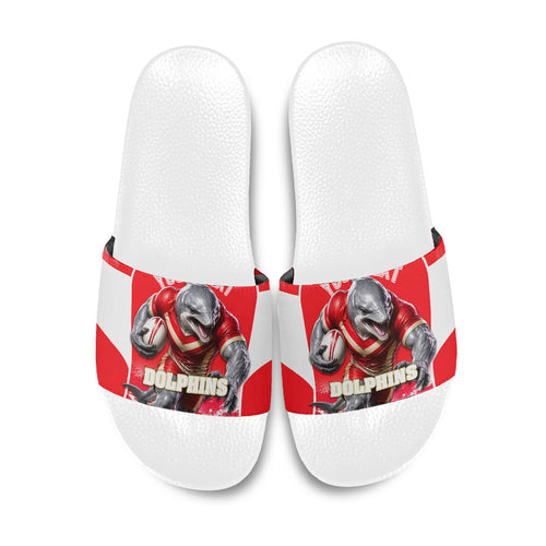 Personalised Dolphins Mascot Rugby Slide Sandals Redcliffe Peninsula Athletic Graphic Print
