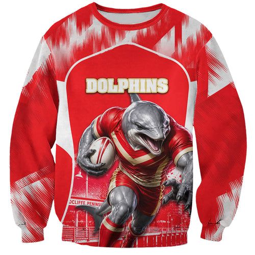 Personalised Dolphins Mascot Rugby Sweatshirt Redcliffe Peninsula Athletic Graphic Print