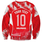 Personalised Dolphins Mascot Rugby Sweatshirt Redcliffe Peninsula Athletic Graphic Print