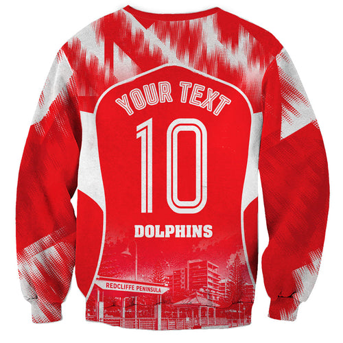 Personalised Dolphins Mascot Rugby Sweatshirt Redcliffe Peninsula Athletic Graphic Print