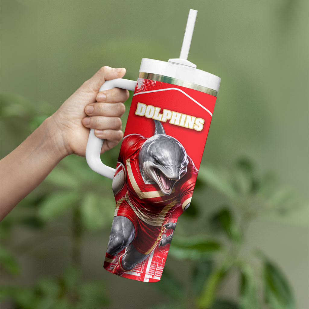 Personalised Dolphins Mascot Rugby Tumbler With Handle Redcliffe Peninsula Athletic Graphic Print