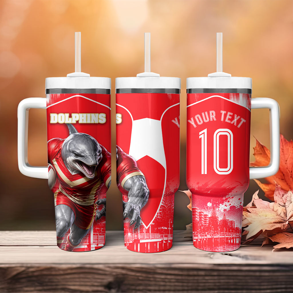 Personalised Dolphins Mascot Rugby Tumbler With Handle Redcliffe Peninsula Athletic Graphic Print
