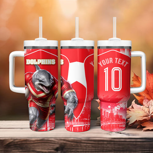 Personalised Dolphins Mascot Rugby Tumbler With Handle Redcliffe Peninsula Athletic Graphic Print