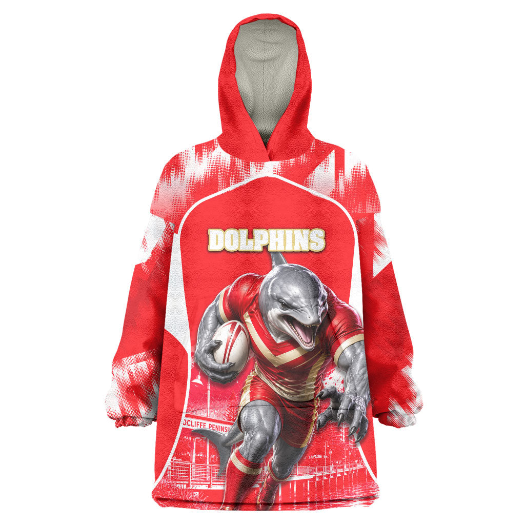 Personalised Dolphins Mascot Rugby Wearable Blanket Hoodie Redcliffe Peninsula Athletic Graphic Print