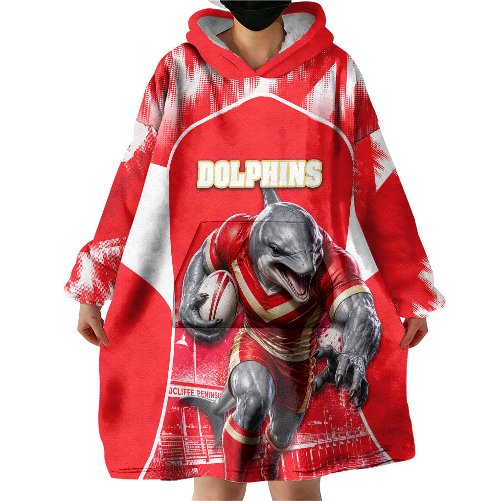 Personalised Dolphins Mascot Rugby Wearable Blanket Hoodie Redcliffe Peninsula Athletic Graphic Print