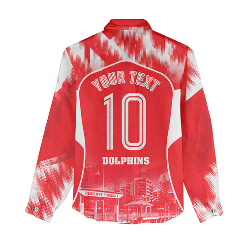 Personalised Dolphins Mascot Rugby Women Casual Shirt Redcliffe Peninsula Athletic Graphic Print