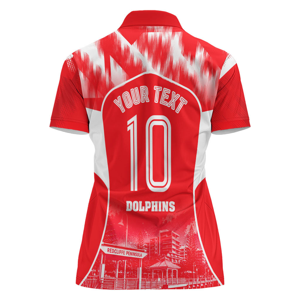 Personalised Dolphins Mascot Rugby Women Polo Shirt Redcliffe Peninsula Athletic Graphic Print