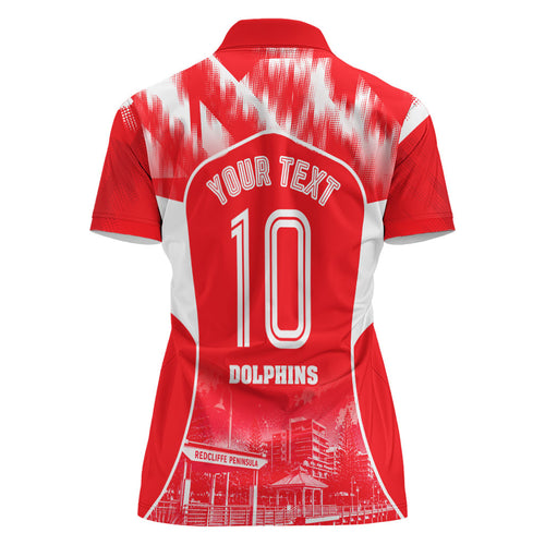 Personalised Dolphins Mascot Rugby Women Polo Shirt Redcliffe Peninsula Athletic Graphic Print