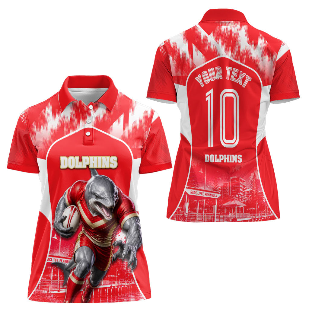 Personalised Dolphins Mascot Rugby Women Polo Shirt Redcliffe Peninsula Athletic Graphic Print