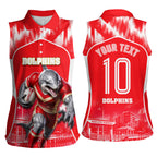 Personalised Dolphins Mascot Rugby Women Sleeveless Polo Shirt Redcliffe Peninsula Athletic Graphic Print