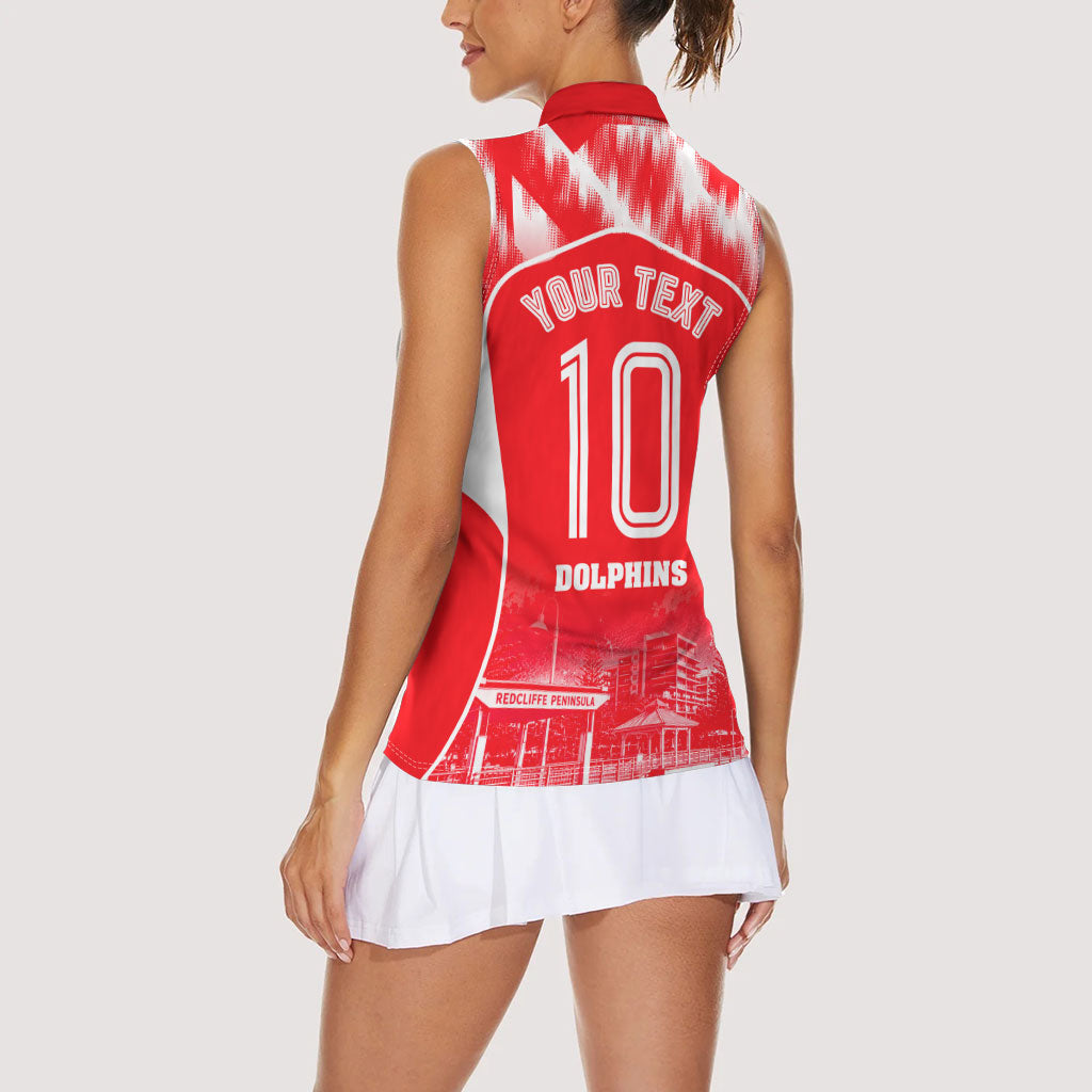 Personalised Dolphins Mascot Rugby Women Sleeveless Polo Shirt Redcliffe Peninsula Athletic Graphic Print
