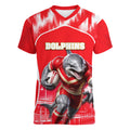 Personalised Dolphins Mascot Rugby Women V-Neck T-Shirt Redcliffe Peninsula Athletic Graphic Print