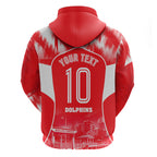 Personalised Dolphins Mascot Rugby Zip Hoodie Redcliffe Peninsula Athletic Graphic Print