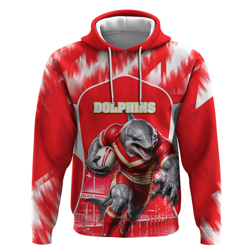 Personalised Dolphins Mascot Rugby Zip Hoodie Redcliffe Peninsula Athletic Graphic Print