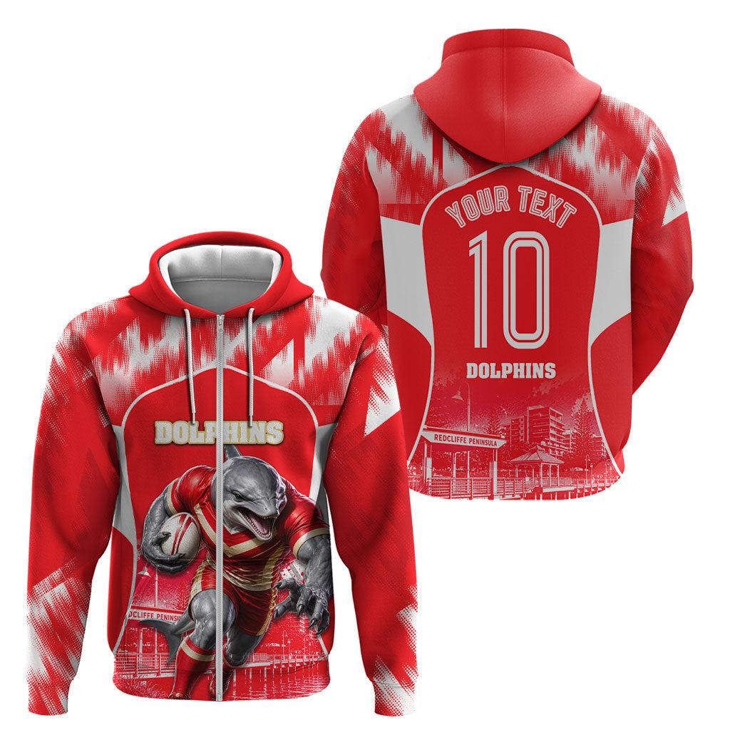 Personalised Dolphins Mascot Rugby Zip Hoodie Redcliffe Peninsula Athletic Graphic Print