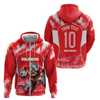 Personalised Dolphins Mascot Rugby Zip Hoodie Redcliffe Peninsula Athletic Graphic Print