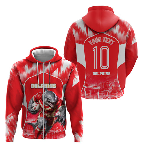 Personalised Dolphins Mascot Rugby Zip Hoodie Redcliffe Peninsula Athletic Graphic Print