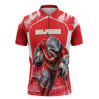 Personalised Dolphins Mascot Rugby Zipper Polo Shirt Redcliffe Peninsula Athletic Graphic Print