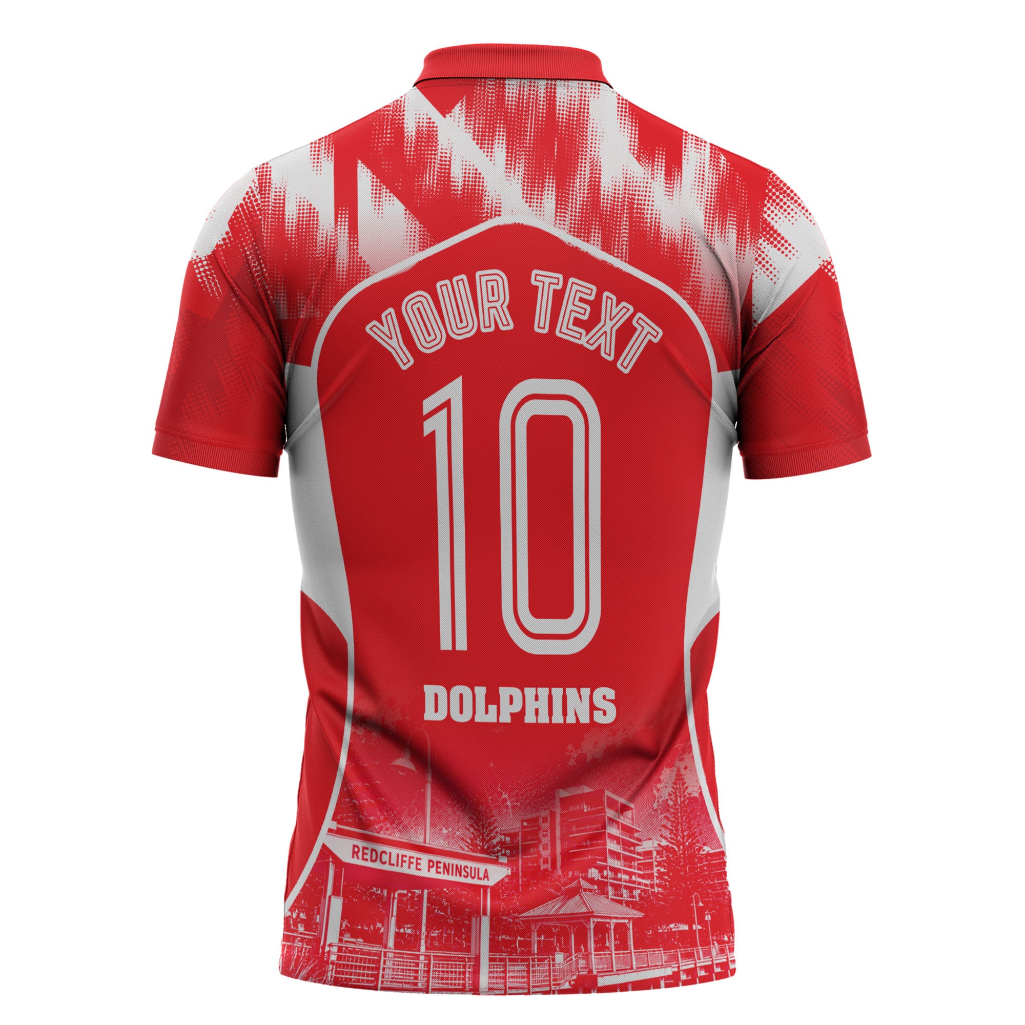 Personalised Dolphins Mascot Rugby Zipper Polo Shirt Redcliffe Peninsula Athletic Graphic Print