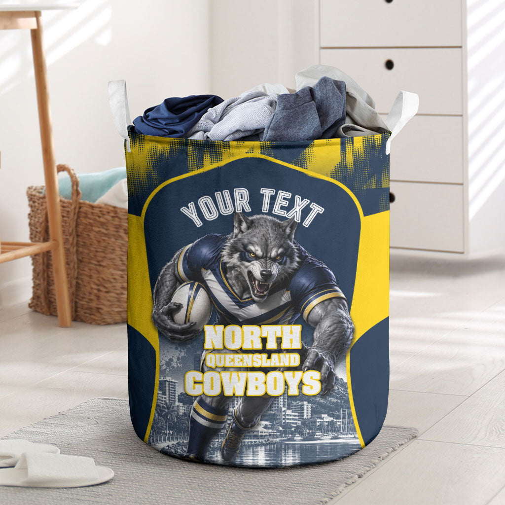 Personalised North Queensland Cowboys Mascot Rugby Laundry Basket Townsville Cityscape Athletic Graphic Print