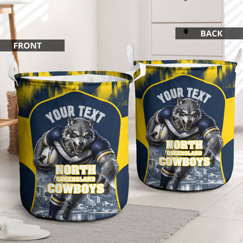 Personalised North Queensland Cowboys Mascot Rugby Laundry Basket Townsville Cityscape Athletic Graphic Print