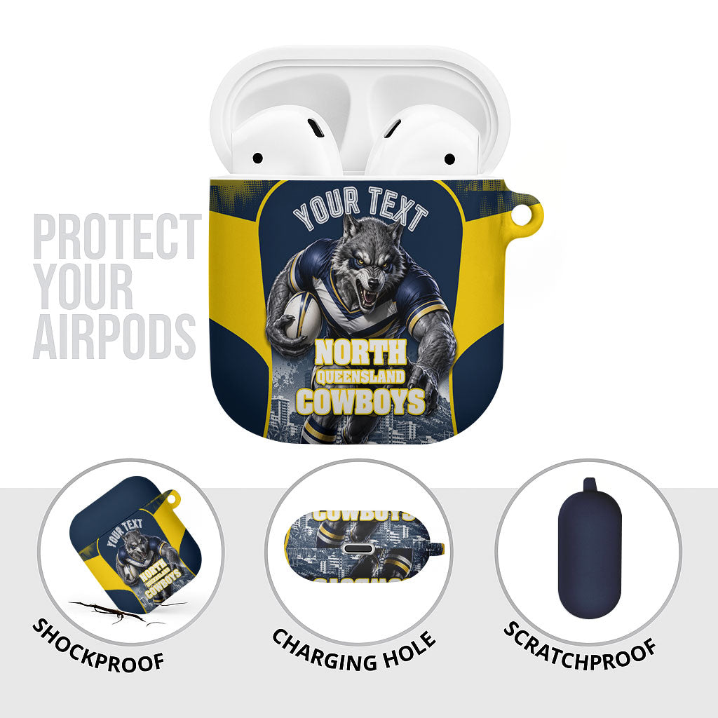Personalised North Queensland Cowboys Mascot Rugby AirPods Case Townsville Cityscape Athletic Graphic Print