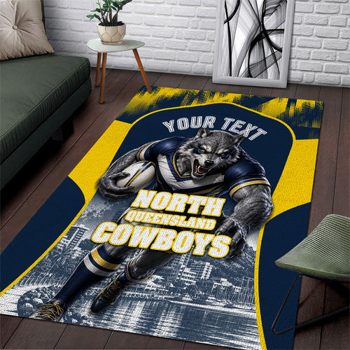 Personalised North Queensland Cowboys Mascot Rugby Area Rug Townsville Cityscape Athletic Graphic Print