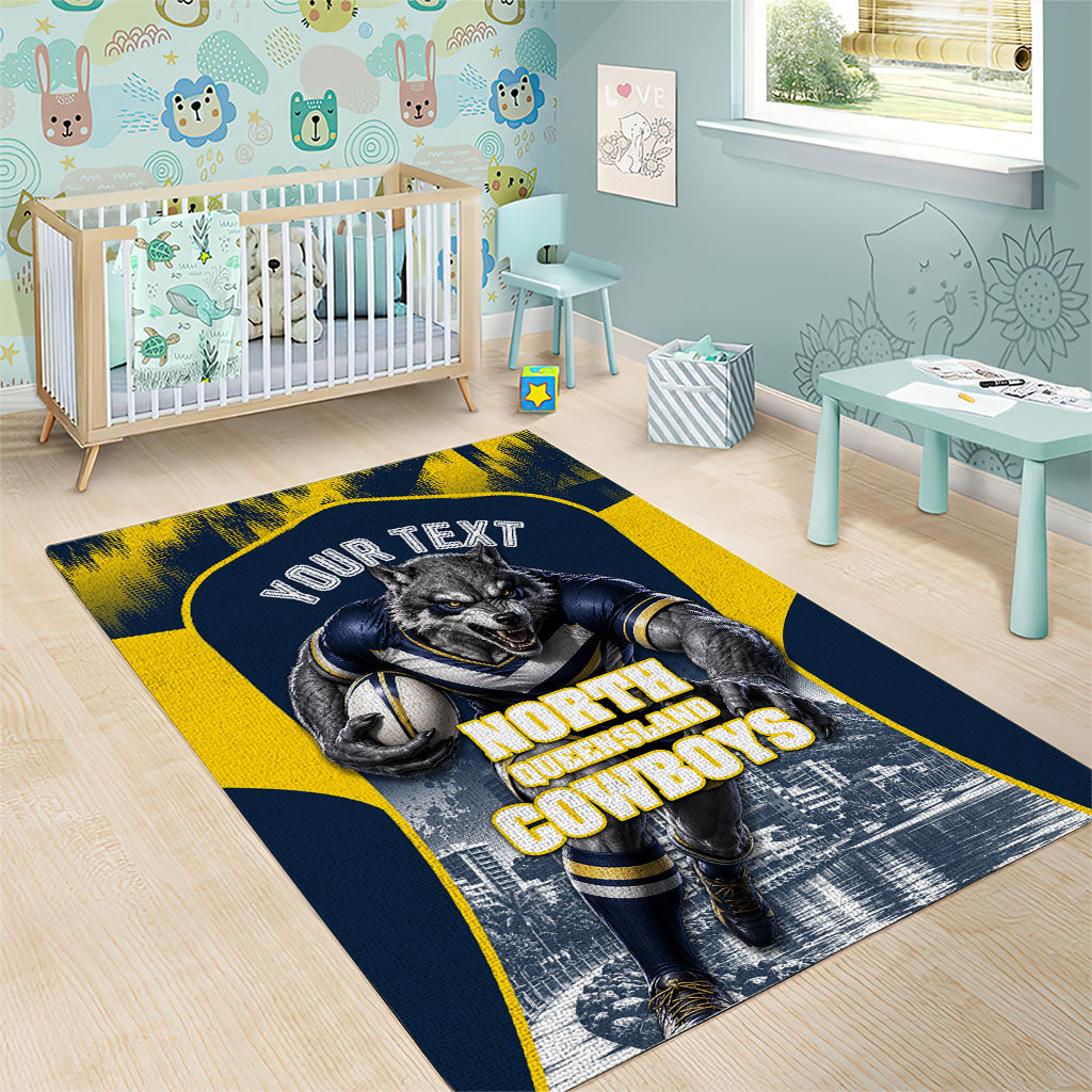 Personalised North Queensland Cowboys Mascot Rugby Area Rug Townsville Cityscape Athletic Graphic Print