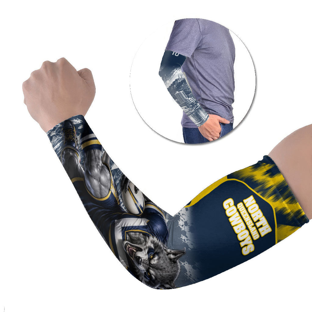 Personalised North Queensland Cowboys Mascot Rugby Arm Sleeves Townsville Cityscape Athletic Graphic Print