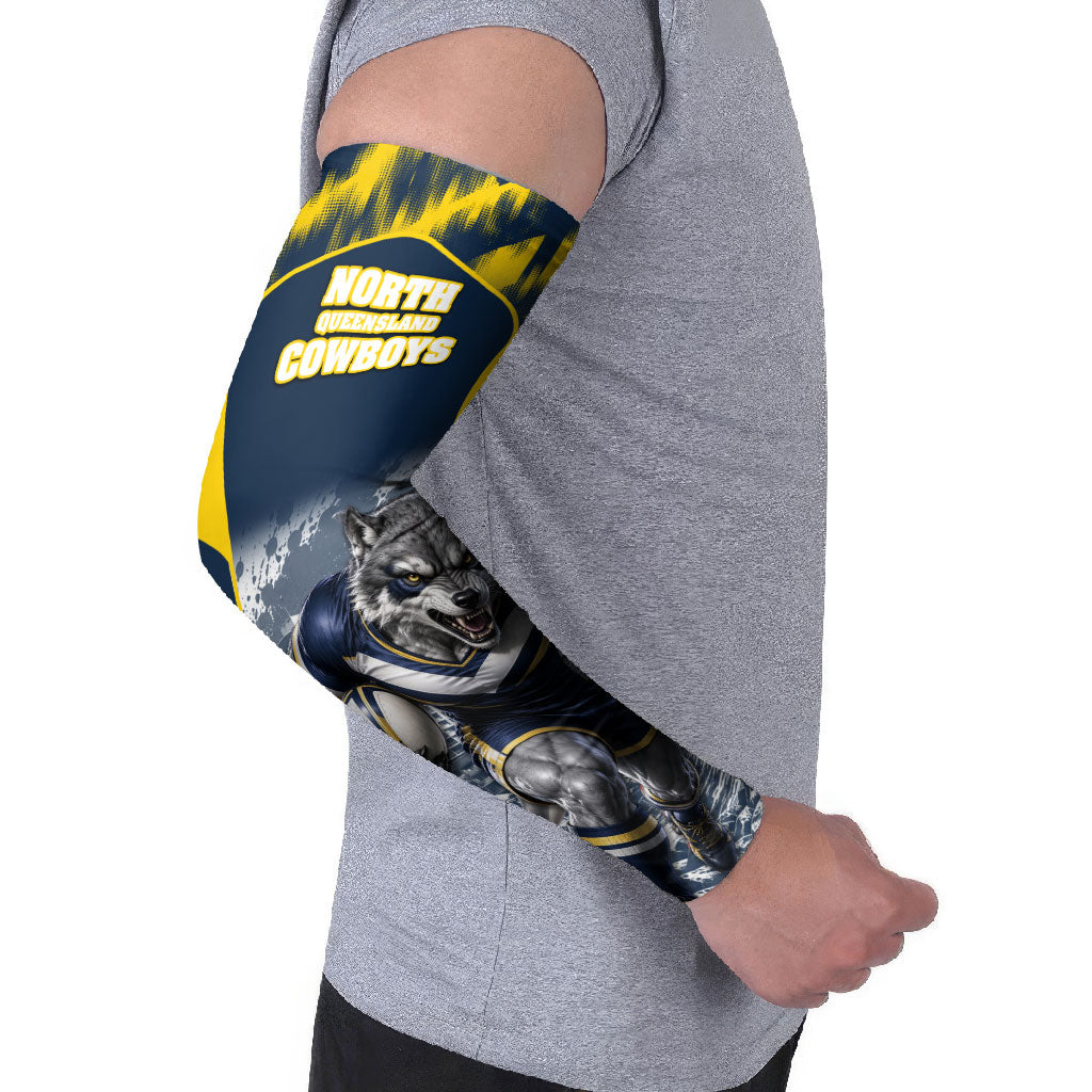 Personalised North Queensland Cowboys Mascot Rugby Arm Sleeves Townsville Cityscape Athletic Graphic Print